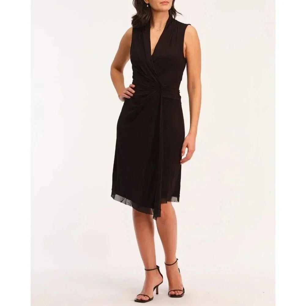 Elie Tahari Dress Womens Medium Black V Neck Sleeveless Midi Lightweight Knit